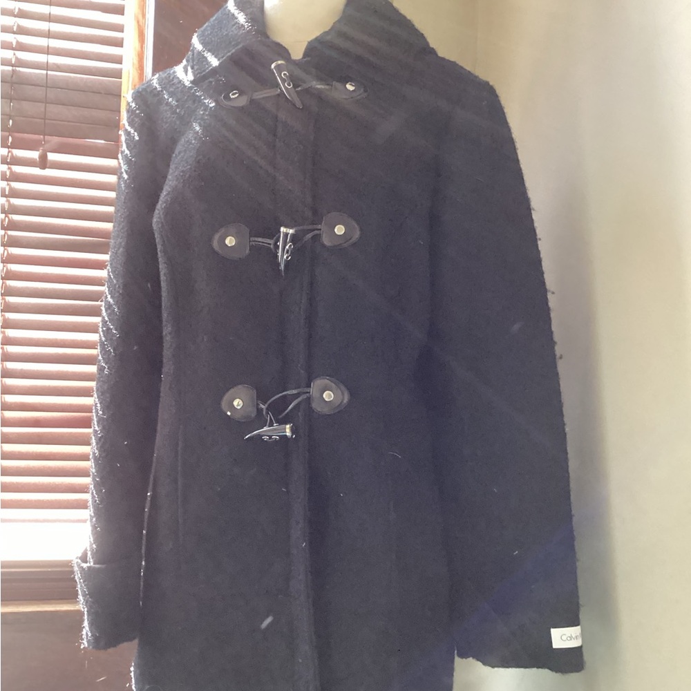 Calvin Klein Charcoal Toggle Coat with Hood.  Quilted lining. NWOT